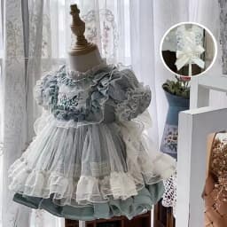 Baby Girls Lolita Princess Dress Kids 2026 Summer New Short Puff Sleeve Chic Embroidery Lace Collar Ruffle Trim Tulle Tutu Gown