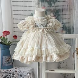 Baby Girls Lolita Princess Dress Kids 2026 Summer New Short Puff Sleeve Chic Embroidery Lace Collar Ruffle Trim Tulle Tutu Gown