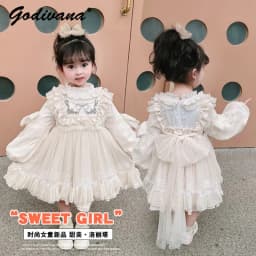 Baby Girls Lolita Princess Dress Kids 2026 Summer New Short Puff Sleeve Chic Embroidery Lace Collar Ruffle Trim Tulle Tutu Gown