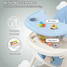 Foldable Baby High Chair For Infants Toddlers, 2 In 1 Convertible Dining Play Feeding Chair, Ergonomic Comfort Kids Eating Highchair With Removable Double Layer Tray, Space Saving Portable Baby Furniture For Home Kitchen Travel