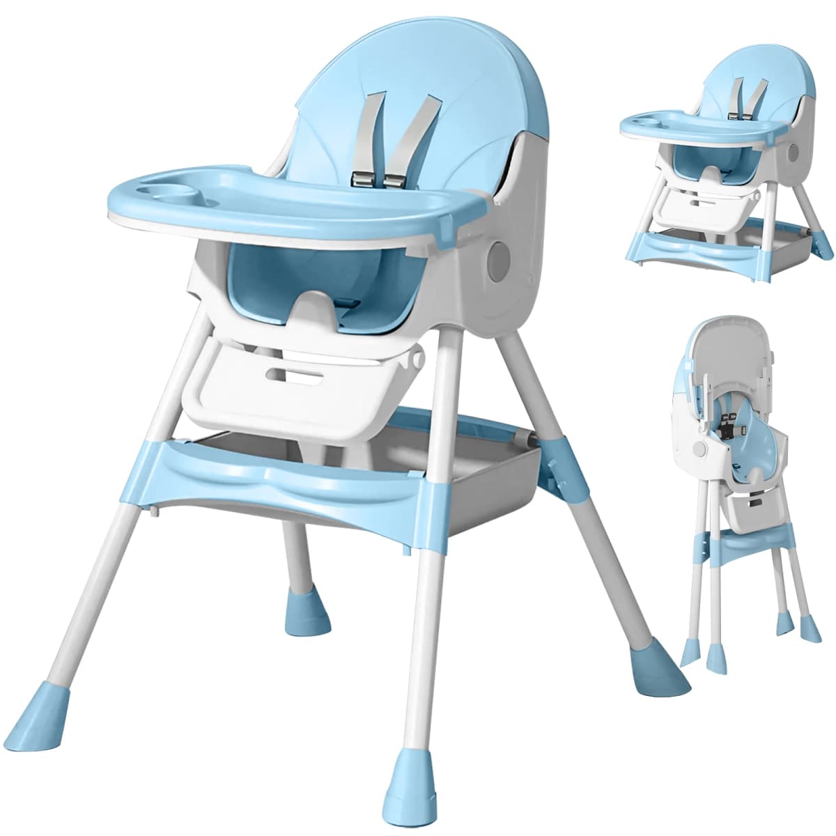 Foldable Baby High Chair For Infants Toddlers, 2 In 1 Convertible Dining Play Feeding Chair, Ergonomic Comfort Kids Eating Highchair With Removable Double Layer Tray, Space Saving Portable Baby Furniture For Home Kitchen Travel