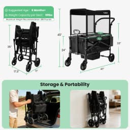 TouHeart 2 Seat Wagon Stroller For 2 Kids, Foldable All-Terrain Wagon for Toddler with Canopy 220 lbs Capacity