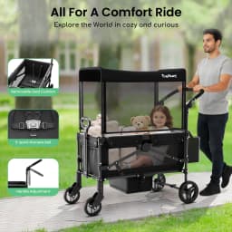 TouHeart 2 Seat Wagon Stroller For 2 Kids, Foldable All-Terrain Wagon for Toddler with Canopy 220 lbs Capacity