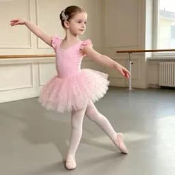 Pink flutter-sleeve ballet practice outfit for girls, a summer ballet set suitable for ballet training and grade examinations.