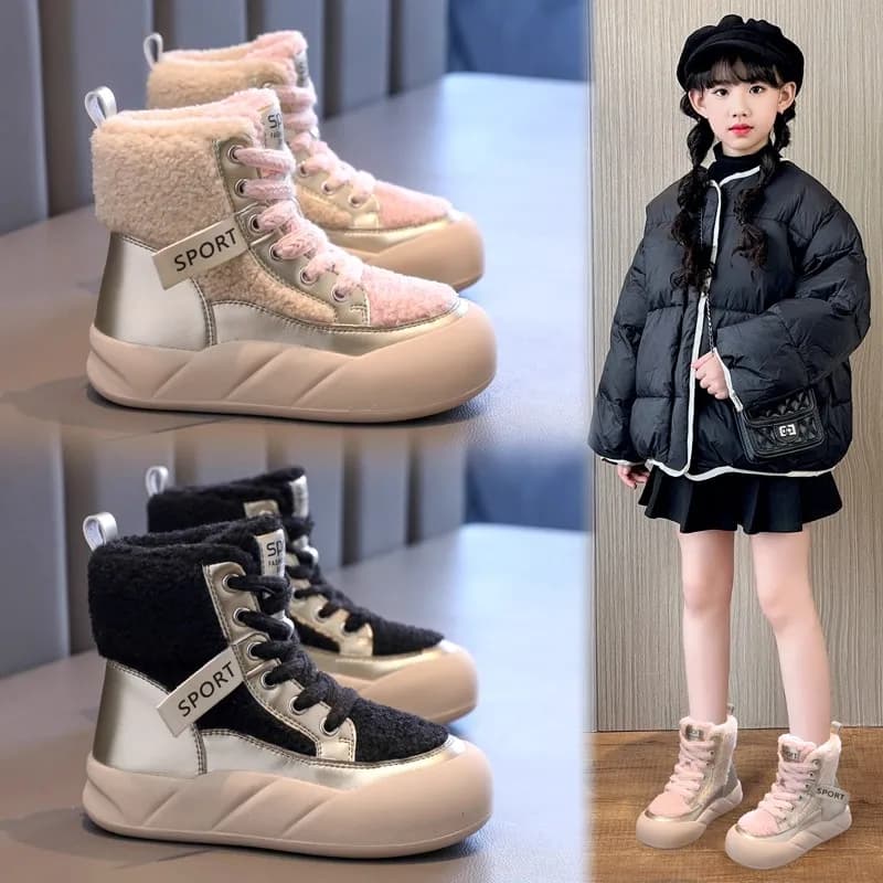 Kids Warm Fleece Lining Boots for Boys Girls 2025 New Winter Kids Hiking Boots Non-slip Versatile Chic Kids School Snow Boots