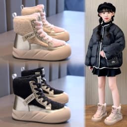 Kids Warm Fleece Lining Boots for Boys Girls 2025 New Winter Kids Hiking Boots Non-slip Versatile Chic Kids School Snow Boots