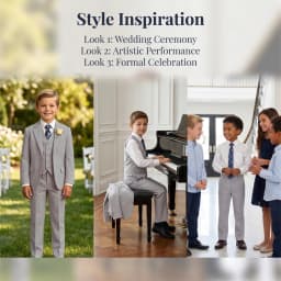 Summer Beach Wedding Suit for Ring Bearer, Boy's Formal Suit Set 4 Pieces (Jacket Vest Pants Tie) Birthday Communion Prom Suits