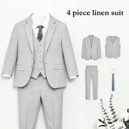 Summer Beach Wedding Suit for Ring Bearer, Boy's Formal Suit Set 4 Pieces (Jacket Vest Pants Tie) Birthday Communion Prom Suits
