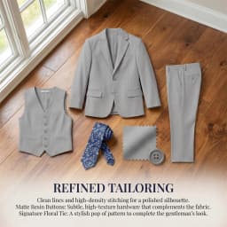 Summer Beach Wedding Suit for Ring Bearer, Boy's Formal Suit Set 4 Pieces (Jacket Vest Pants Tie) Birthday Communion Prom Suits