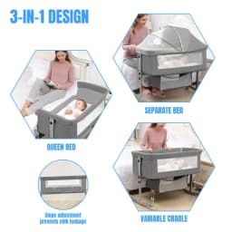 Baby Crib 3 in 1 Baby bed Portable Foldable Adjustable Height Silent Wheels Shaker Bassinet With Mosquito Net for Newborn