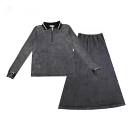 BARCALI Youth Set Navy and Black Sweatshirt and Maxi Skirt Suit Long Sleeve Contrast Collar and Zipper French Terry for Winter