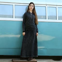BARCALI Youth Set Navy and Black Sweatshirt and Maxi Skirt Suit Long Sleeve Contrast Collar and Zipper French Terry for Winter