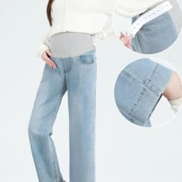 Maternity Straight-Leg Jeans Maternity Fashion Jeans: Spring/Fall Adjustable-Waist Wide-Leg Pants, Maternity Loose-Fit Pants