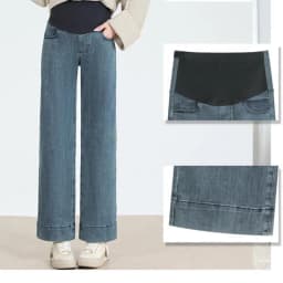 Maternity Straight-Leg Jeans Maternity Fashion Jeans: Spring/Fall Adjustable-Waist Wide-Leg Pants, Maternity Loose-Fit Pants