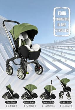 4‑in‑1 Newborn Elevated View Stroller with Infant Car Seat & Toddler Seat, Adjustable Baby Sitting Position, Lightweight Aerospace Aluminium Frame, Breathable Mesh Summer Seat, One‑Hand Fold Space‑Saving Travel Buggy