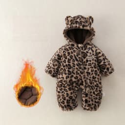 2026 Winter Baby Clothes Fur Lining Boys Rompers Infant Girls Hoodie Jumpsuits Leopard Print Toddler Clothes