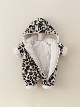 2026 Winter Baby Clothes Fur Lining Boys Rompers Infant Girls Hoodie Jumpsuits Leopard Print Toddler Clothes