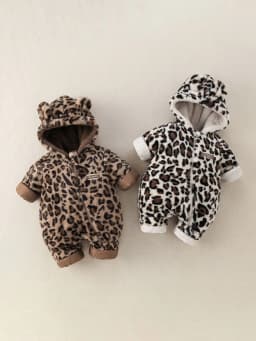 2026 Winter Baby Clothes Fur Lining Boys Rompers Infant Girls Hoodie Jumpsuits Leopard Print Toddler Clothes