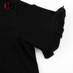 CH Girls Round Neck Frill Short Sleeve Front Multicolor Monogram Stitch Embroidery Swing Hem Kids Summer Play Top