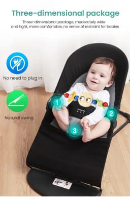 Baby Bouncer Rocking Chair Adjustable Infant Swing Chair Portable Newborn Comfort Seat Ergonomic Foldable Baby Rocker 4 Gear Adjustment 100% Cotton Fabric Soft Cushion Safety Belt for 0-36 Months Toddlers with Toy Bar Travel Friendly