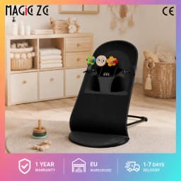Baby Bouncer Rocking Chair Adjustable Infant Swing Chair Portable Newborn Comfort Seat Ergonomic Foldable Baby Rocker 4 Gear Adjustment 100% Cotton Fabric Soft Cushion Safety Belt for 0-36 Months Toddlers with Toy Bar Travel Friendly