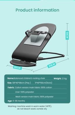 Baby Bouncer Rocking Chair Adjustable Infant Swing Chair Portable Newborn Comfort Seat Ergonomic Foldable Baby Rocker 4 Gear Adjustment 100% Cotton Fabric Soft Cushion Safety Belt for 0-36 Months Toddlers with Toy Bar Travel Friendly