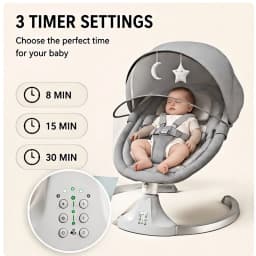 Baby Swing Chair Infant Rocking Seat with 5 Motion Levels 3 Position Adjustable Backrest Sitting Reclining Lie Flat Newborn Soothing Rocker with Canopy Mosquito Net 5 Point Safety Harness Comfortable Baby Bouncer for 0-24 Months