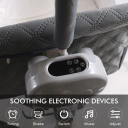 Portable Baby Crib for Newborns 0-12 Months with 4 Swivel PU Quiet Wheels Aluminum Alloy Frame 6cm Adjustable Height Electric Rocking 5 Swing Speeds 3 Timers Bluetooth Music Remote Control Mosquito Net Mattress Storage Basket