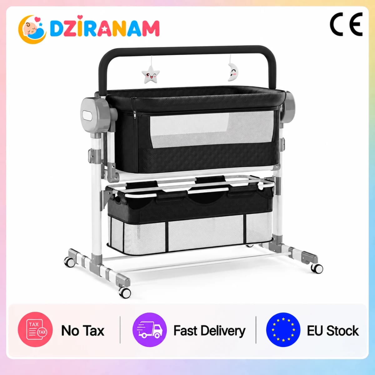 Electric Rocking Baby Cradle for Newborns 0-12 Months with 5 Swing Speeds 3 Timer Settings Bluetooth Music Remote Control Manual Rocking Cotton Mattress Mosquito Net Adjustable Height Storage Basket 4 PU Quiet Wheels 15kg Load