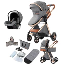 Luxury High Landscape Baby Stroller 3 in 1 Combo - Reversible Push Lightweight Infant Pushchair, All Season Convertible Bassinet Stroller with 6 Free Gifts, 5-Point Safety Harness, 4-Wheel Brakes for Newborns Toddlers 0-48M