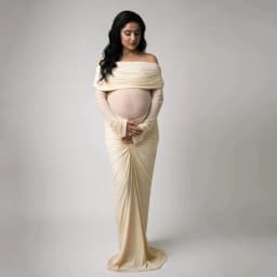 Off Shoulder Maternity Gown Long Sleeve Ruched Belly Maxi Dress, Stretch Bodycon Mermaid Photoshoot Dress For Baby Shower Party