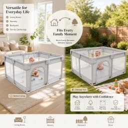 47×47×27 Inch Grey Breathable Mesh Baby PlaypenBaby Playpen with Anti-Slip Mat, Sturdy&Safety Baby Fence,for Infants & Toddlers , , Sturdy Safe Easy Assembly Indoor Outdoor Toddler Activity Play Yard, Ideal Holiday Gift for Kids