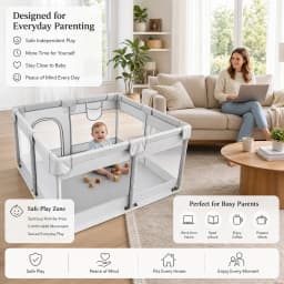 47×47×27 Inch Grey Breathable Mesh Baby PlaypenBaby Playpen with Anti-Slip Mat, Sturdy&Safety Baby Fence,for Infants & Toddlers , , Sturdy Safe Easy Assembly Indoor Outdoor Toddler Activity Play Yard, Ideal Holiday Gift for Kids