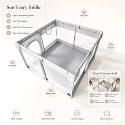 47×47×27 Inch Grey Breathable Mesh Baby PlaypenBaby Playpen with Anti-Slip Mat, Sturdy&Safety Baby Fence,for Infants & Toddlers , , Sturdy Safe Easy Assembly Indoor Outdoor Toddler Activity Play Yard, Ideal Holiday Gift for Kids