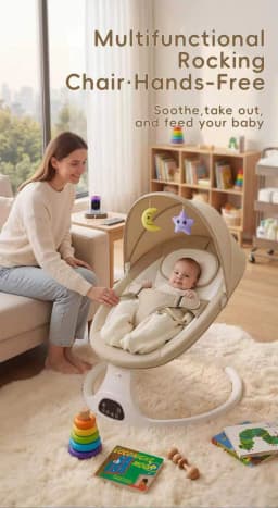 Baby Swing Chair 5 Speed Automatic Sway Bluetooth Lullabies Remote Control Timer Touch Panel Canopy Electric Baby Rocker Infant Cradle for Newborn Boys and Girls 0 to 12 Months Portable Indoor Comfort Soothing Seat