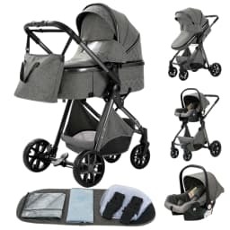 All-purpose Convertible 3-in-1 High Landscape Four-Wheel Shockproof Baby Stroller Lightweight Foldable Infant Pram Complete Kit Comes With Extra Removable Breathable Mosquito Net, Adjustable Full Flat Seat Back To Meet The Travel Needs Of Newborns And Tod