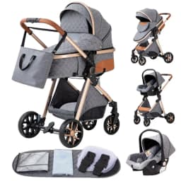 All-purpose Convertible 3-in-1 High Landscape Four-Wheel Shockproof Baby Stroller Lightweight Foldable Infant Pram Complete Kit Comes With Extra Removable Breathable Mosquito Net, Adjustable Full Flat Seat Back To Meet The Travel Needs Of Newborns And Tod