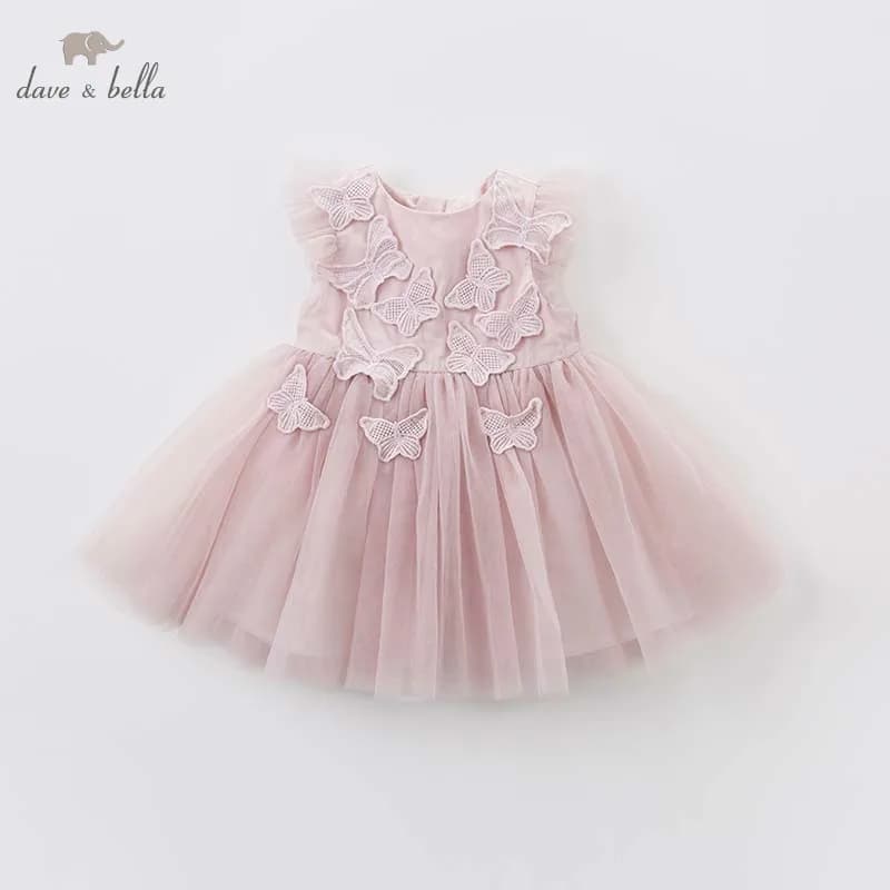 DB7536 Dave Bella Baby Embroidered Butterfly Dress for Children Birthday Party Wedding Chiffon Clothes Girls Princess Dress