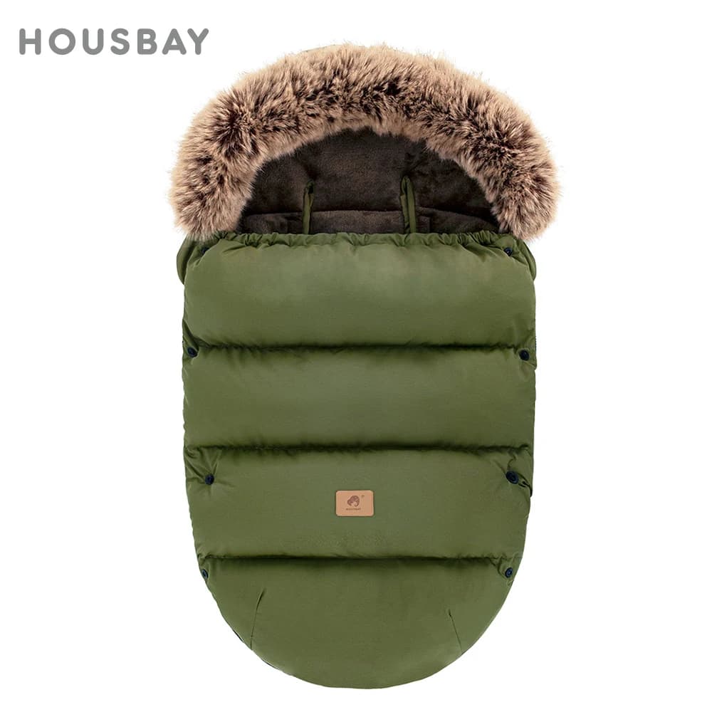 Army Green Footmuff In Baby Stroller Universal Winter Warm Baby Envelope 0-24 Months Windproof Fluffy Removable Fur Collar