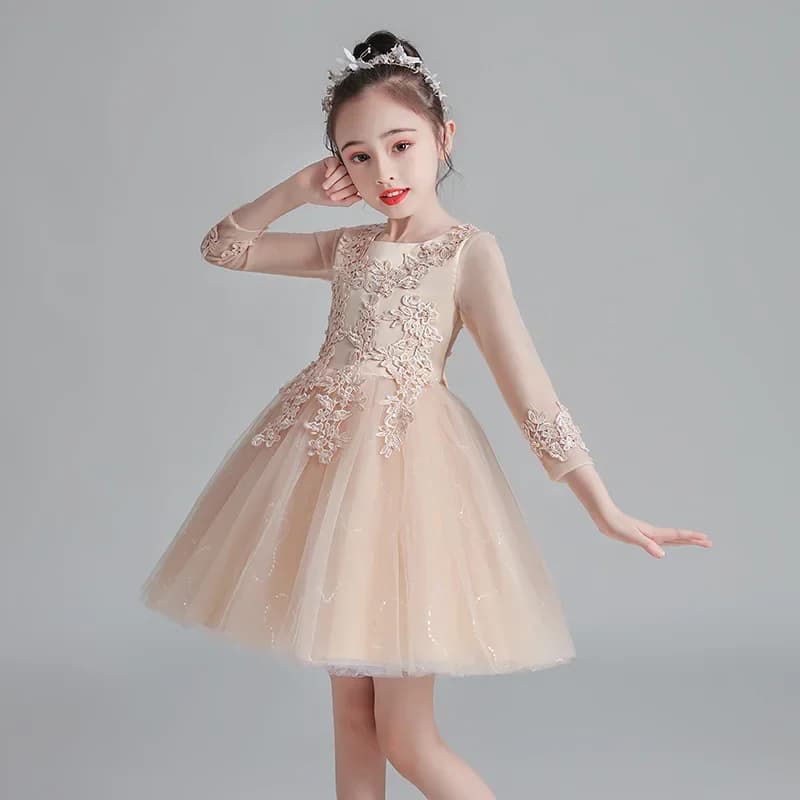 Fashion Flower Girl Dresses for Weddings Mesh Lace Short Sleeve Girls Party Dresses Summer Bridesmaid Dresses 3-13 Years