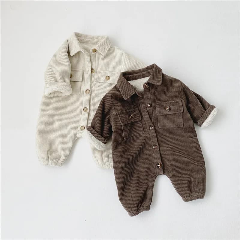 New Winter Infants Corduroy Thicken Warm Rompers Korean Style Toddlers Kids Clothes Newborn Baby Boys Casual Jumpsuits