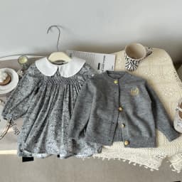 RAISE 2026 Spring Children Girl 2PCS Clothes Set Cotton Sticker Cardigans Suits Peter Pan Collar Printed Dress Baby Girl Outfit