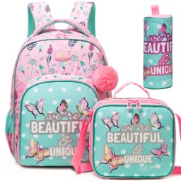 Backpack for Girls,Bookbag with Lunch Box Kids School Bag Set 3pcs Flower Girls Backpack Set School Daypack for Teens Girls