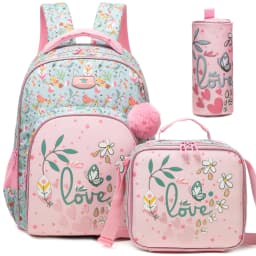Backpack for Girls,Bookbag with Lunch Box Kids School Bag Set 3pcs Flower Girls Backpack Set School Daypack for Teens Girls