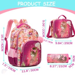 Backpack for Girls,Bookbag with Lunch Box Kids School Bag Set 3pcs Flower Girls Backpack Set School Daypack for Teens Girls