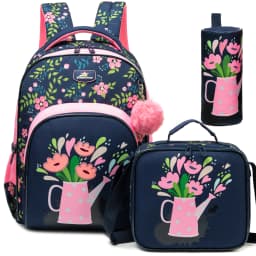 Backpack for Girls,Bookbag with Lunch Box Kids School Bag Set 3pcs Flower Girls Backpack Set School Daypack for Teens Girls