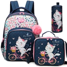 Backpack for Girls,Bookbag with Lunch Box Kids School Bag Set 3pcs Flower Girls Backpack Set School Daypack for Teens Girls