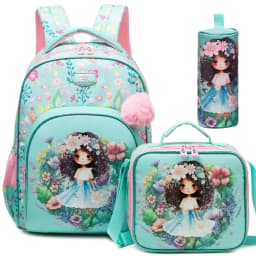 Backpack for Girls,Bookbag with Lunch Box Kids School Bag Set 3pcs Flower Girls Backpack Set School Daypack for Teens Girls