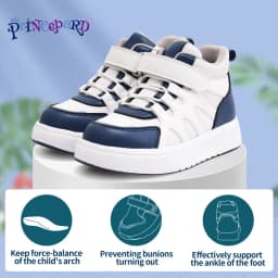 Princepard Kid Sneakers with Ankle Support Pink Blue Orthopedic Casual Shoes Boys Girls with Corrective Insole for Flat Feet