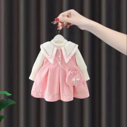 Winter girl's baby clothes dress for newborn 1st birthday lamb wool velvet thick warm floral dresses girls' baby clothing dress